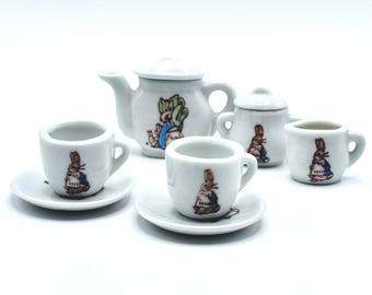 Vintage Miniature Peter Rabbit Tea Set Made in Japan Dollhouse Whimsical