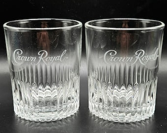 Crown Royal Etched Rocks Glasses Set of 2 Whiskey Tumblers Barware Retro