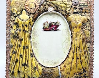 Victorian Shabby Chic Photo Frame Raised Relief Dress Parasol Cottagecore