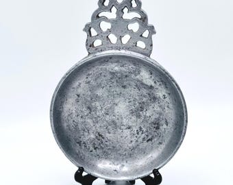 Vintage Sweden Pewter Bowl Porringer Dish Ornate Handle Scandinavian Colonial