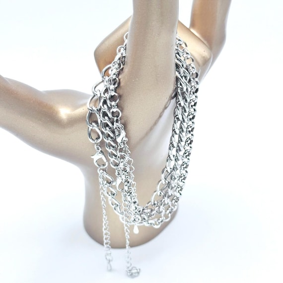 Silvertone Adjustable Bracelet Lot Stack Multi Ch… - image 7