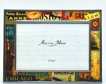 Ashleigh Manor Travel Collage Picture Frame Americana Retro Wanderlust Vegas