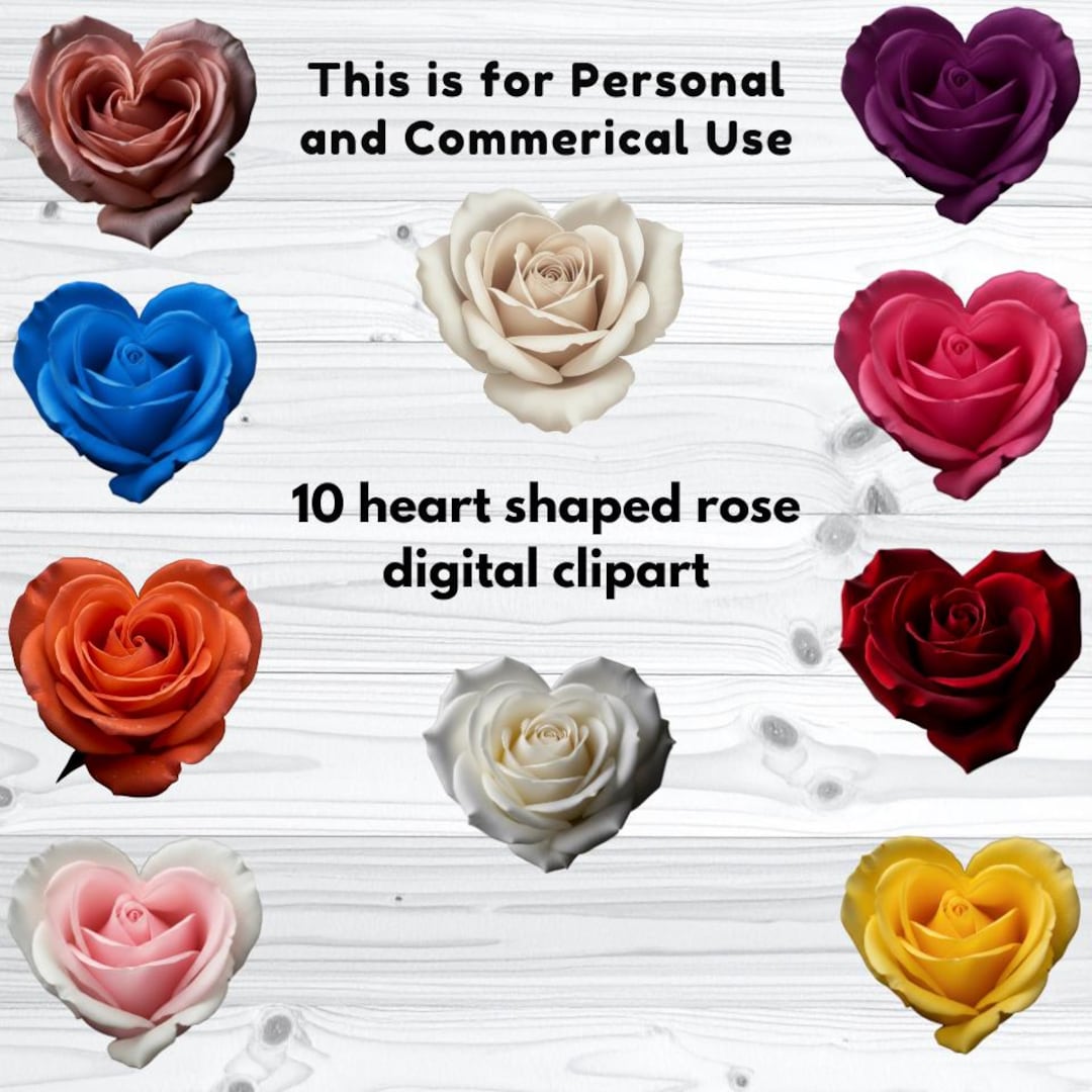 Rose Heart Clipart | Valentine Floral PNG Bundle (digital Download) - Etsy