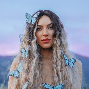 Pinzas para el cabello con forma de mariposa monarca del cielo (juego de 3) listas para enviar