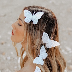Iridescent White Butterfly Hair Clips: Fairy Wedding Hair Accessory