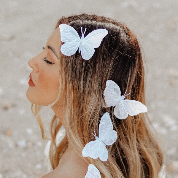 Barrettes à cheveux papillon Gift of Evangeline - Blanc irisé - Prêtes à être expédiées