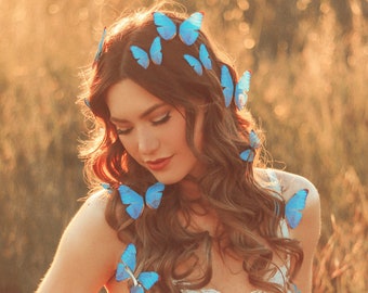 Electric Desert Blue Morpho Butterfly Hair Clips - Backorder