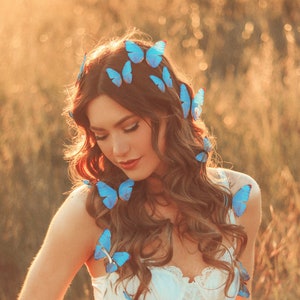 Electric Desert Blue Morpho Butterfly Hair Clips