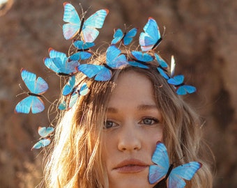 Electric Desert Blue Morpho Butterfly Fairy Crown - Backorder