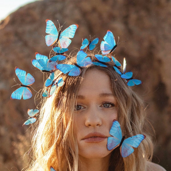 Couronne de fée papillon Morpho bleu désert électrique