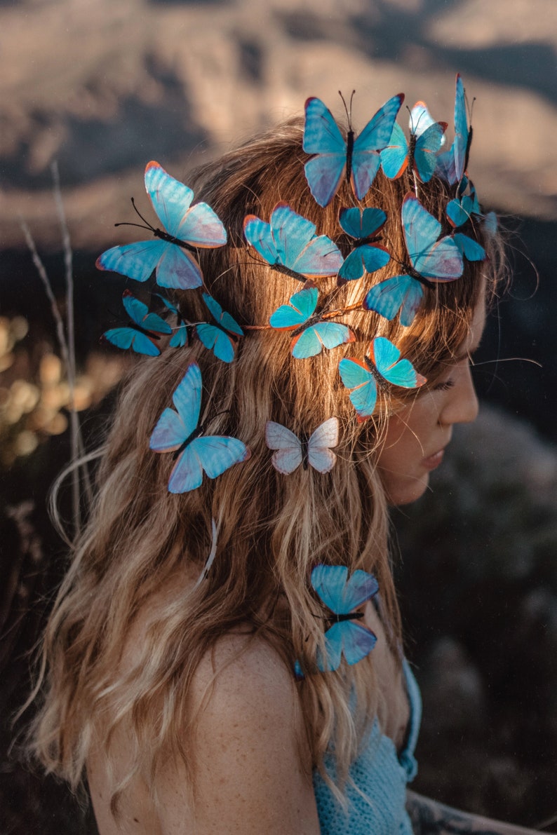 Electric Desert Blue Morpho Butterfly Fairy Crown image 4