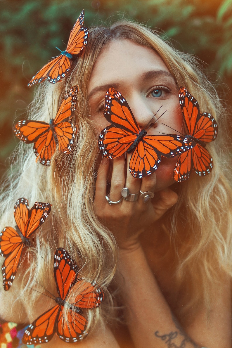 Barrettes à cheveux papillon monarque Prêtes à être expédiées image 4