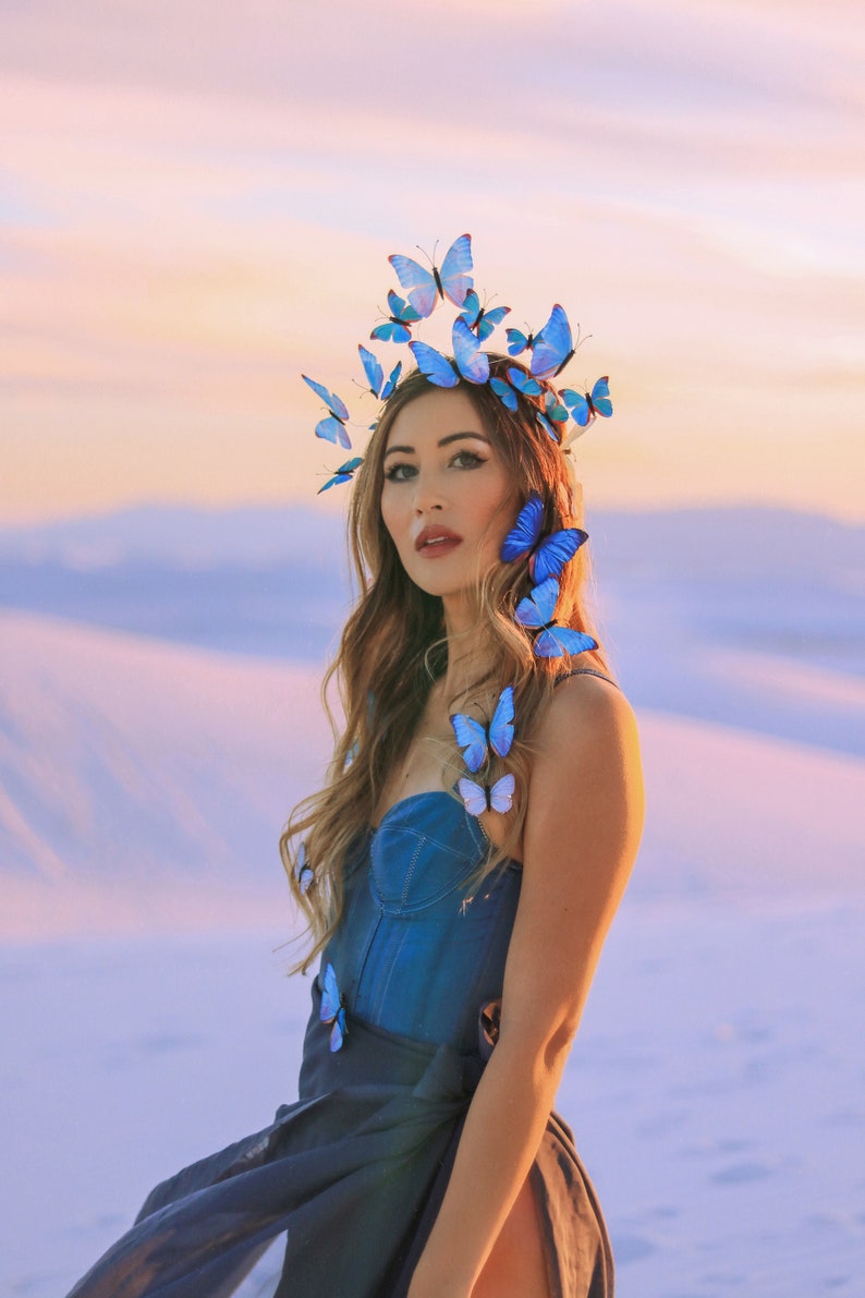 Electric Desert Blue Morpho Butterfly Fairy Crown image 9