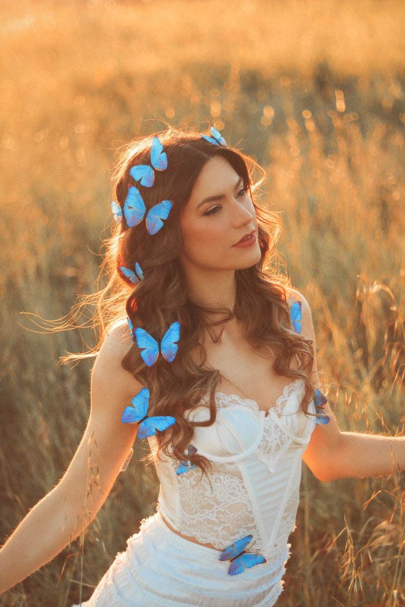 Electric Desert Blue Morpho Butterfly Hair Clips image 2