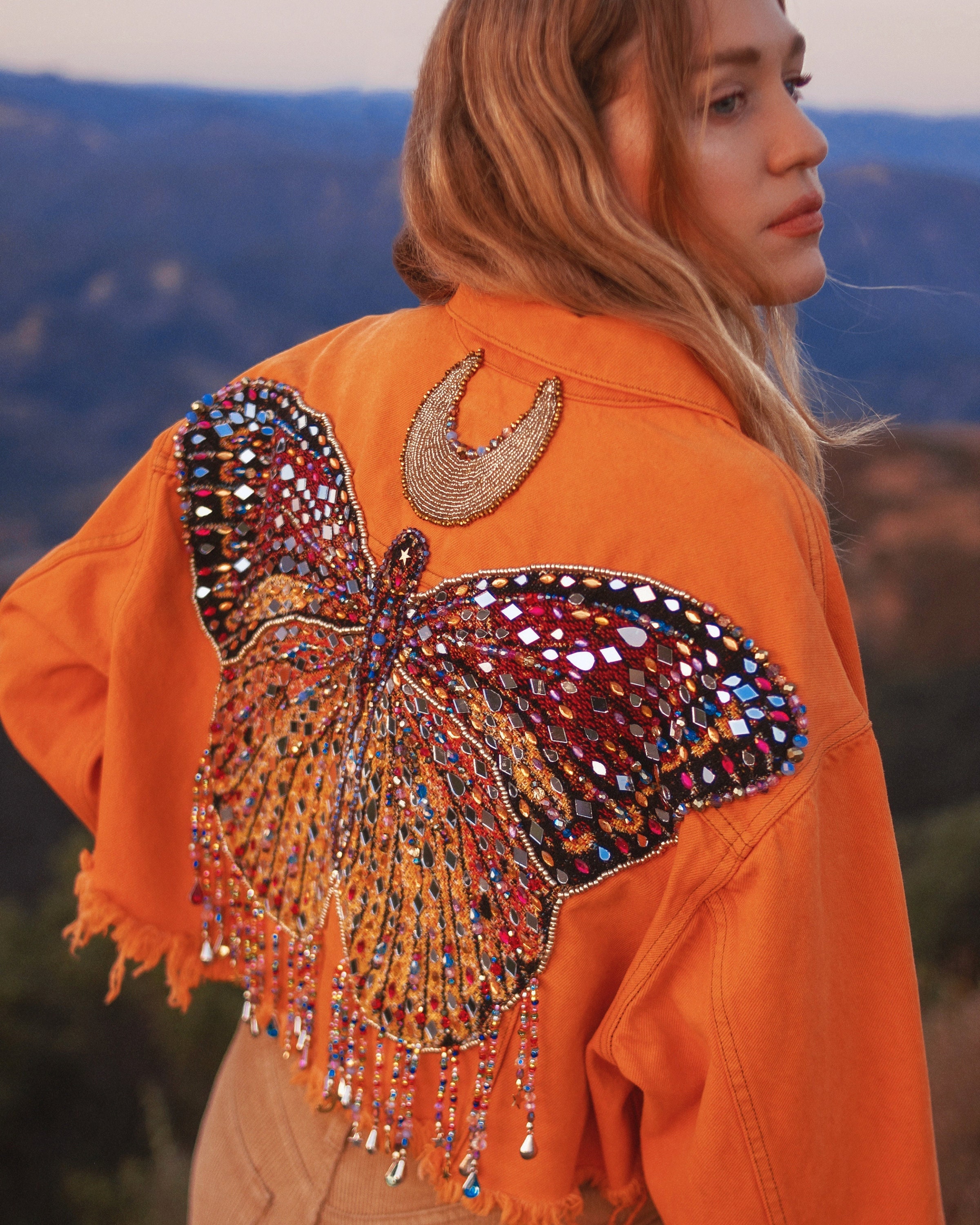 Butterfly Patch Denim Jacket Embellished Denim Jacket -  UK