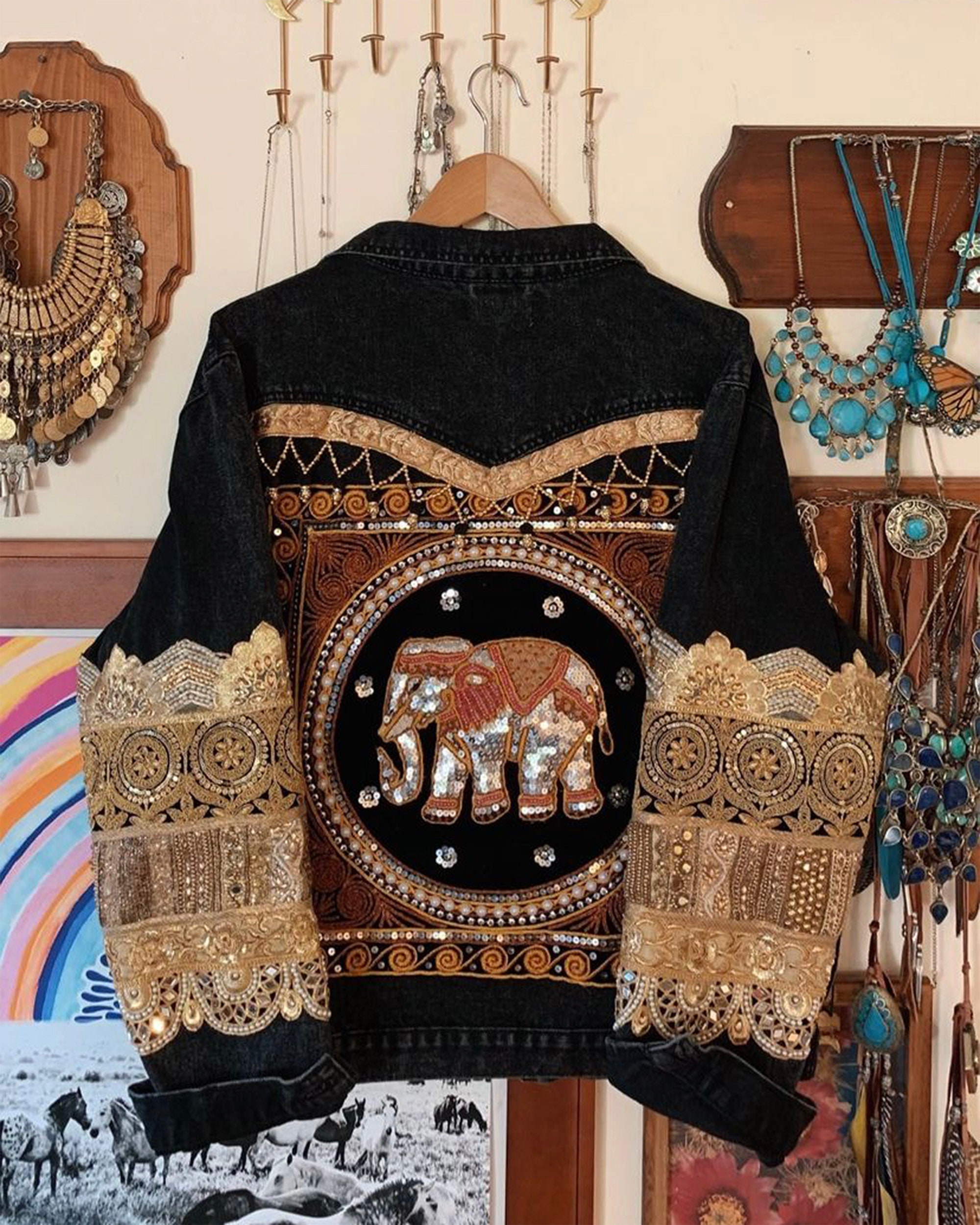 Embellished Elephant Jacket with Indian Sari Sleeves Made to | Etsy