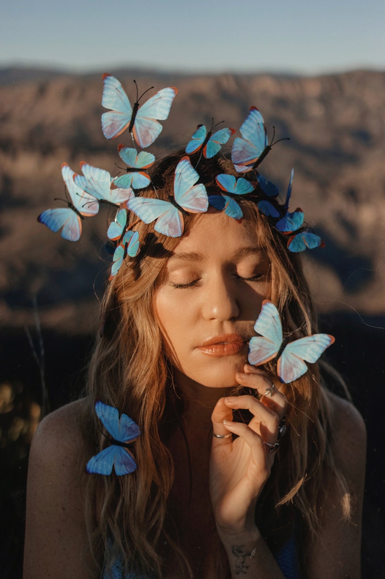 Electric Desert Blue Morpho Butterfly Fairy Crown image 6