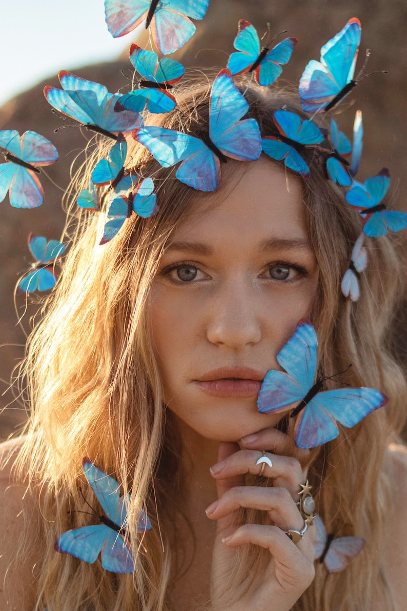 Electric Desert Blue Morpho Butterfly Fairy Crown image 3