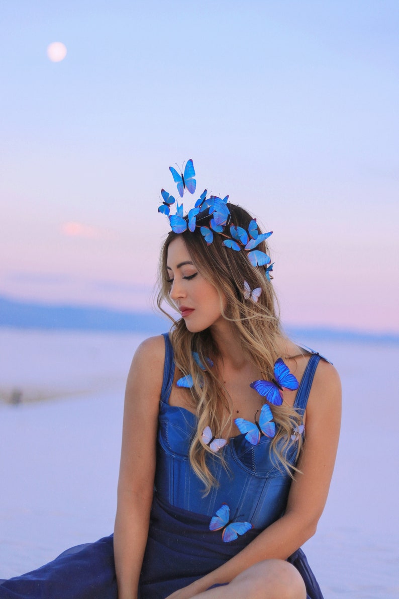 Electric Desert Blue Morpho Butterfly Fairy Crown image 8