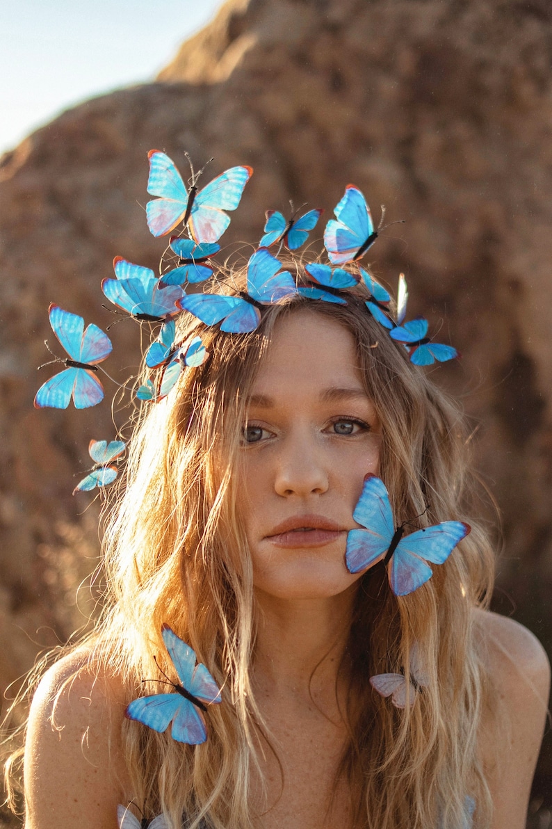 Electric Desert Blue Morpho Butterfly Fairy Crown image 1