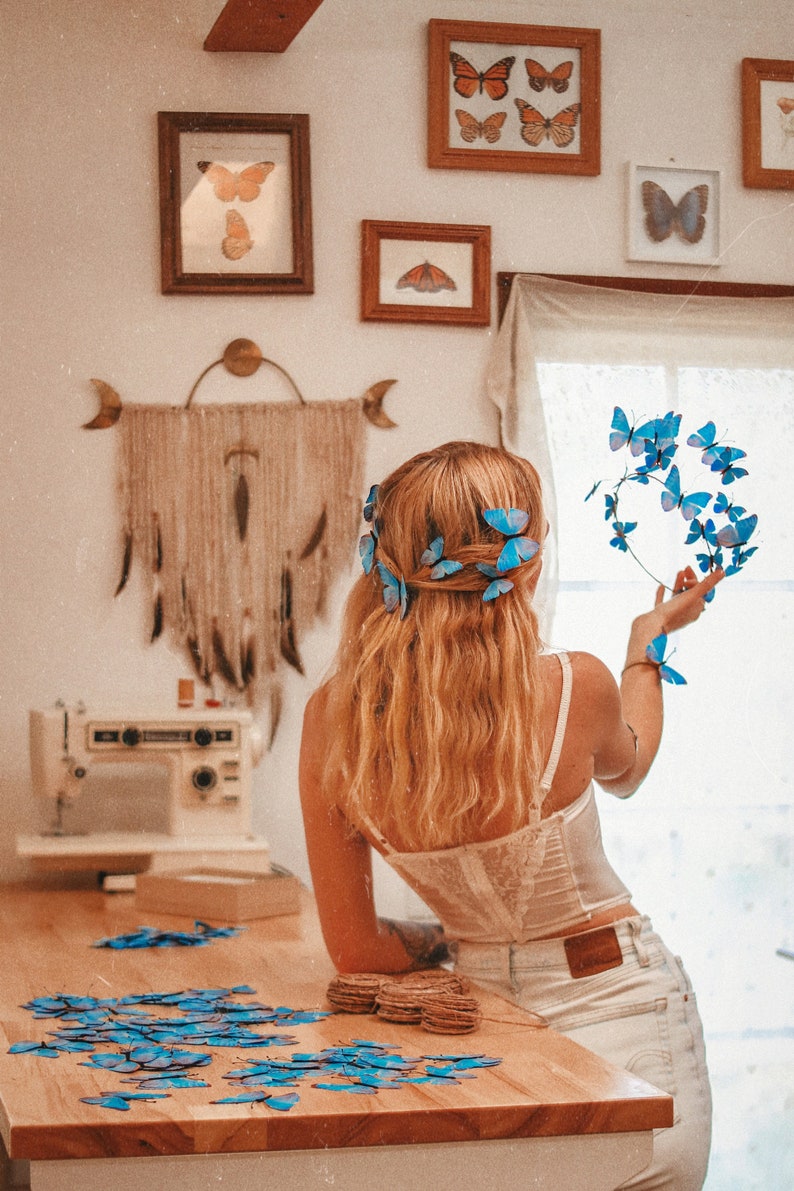 Electric Desert Blue Morpho Butterfly Hair Clips image 9