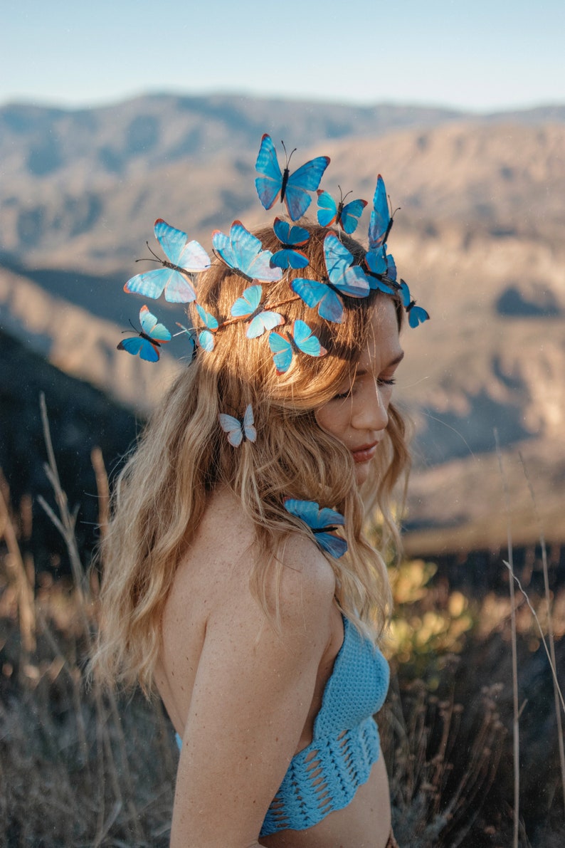 Electric Desert Blue Morpho Butterfly Fairy Crown image 5