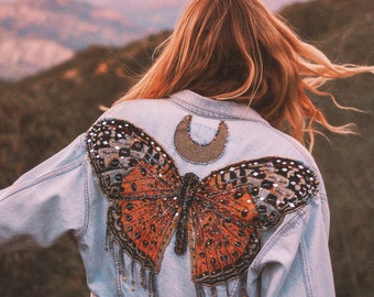 Chaqueta de mariposa celestial - reciclada - hecha a pedido