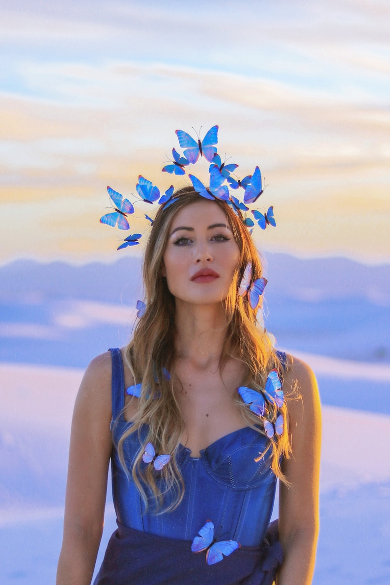 Electric Desert Blue Morpho Butterfly Fairy Crown image 10