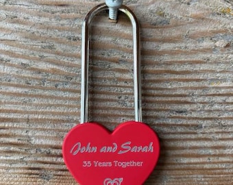 Red Heart Love Lock – Engraved Anniversary Gift for Couples