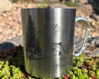 20 ounce- Laser Engraved Camping Mug With Carabiner Handle