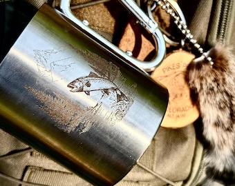 10 Ounce: Laser-Engraved Fishing Camping Mug with Carabiner Clip Handle