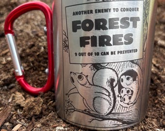 Vintage Forest Fires Camp Mug | Laser Engraved Stainless Steel | Conservation History Gift