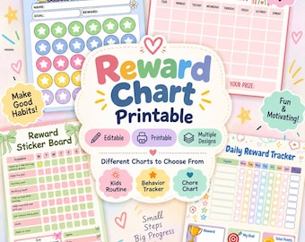 Editable Kids Reward Chart | Behavior Chart | Responsibility Chart for Kids | Editable Daily Routine Checklist