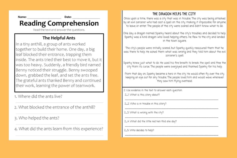 printable comprehension for kids