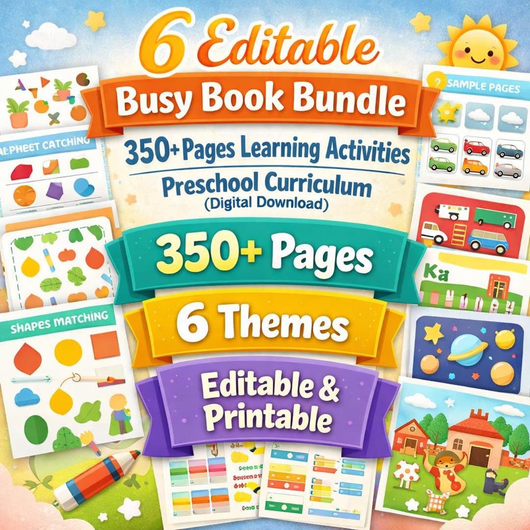 6 Editable Busy Book Bundle, Learning Activities, Preschool Learning ...