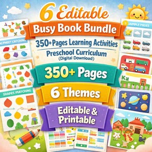 Paquete de 6 libros de actividades editables, más de 350 actividades de aprendizaje preescolar (descarga digital)