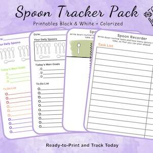 Spoon Energy Tracker and Recorder | BW and Colorized | Neurodivergent Tool | Digital Download