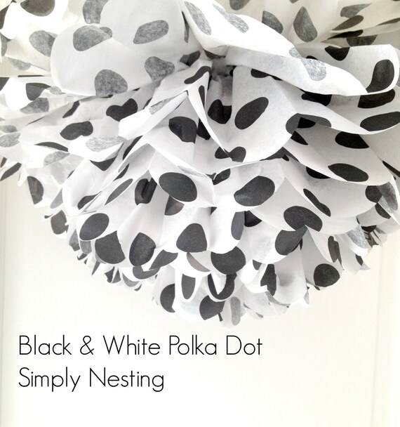 1 Black and White Polka Dot Tissue Paper Pom Pom, Party Supplies, Black and White Polka Dots, Polka Dot Pom Pom, Circus Theme Il_570xn