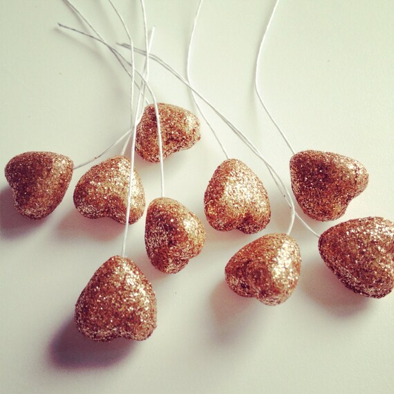 Glittery gold hearts, heart shapes sprays, Party Decorations, for embellishments, craft supplies, flower arrangements, card making Il_570xn