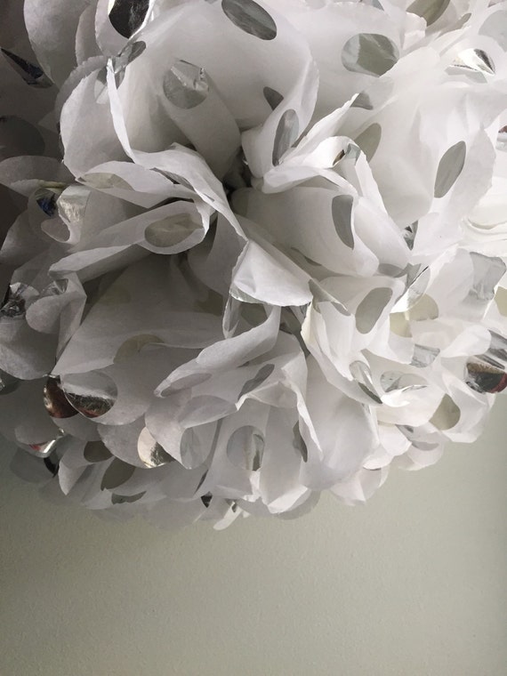 1 Silver Polka Dot Tissue Paper Pom Pom Metallic Silver Polka Etsy