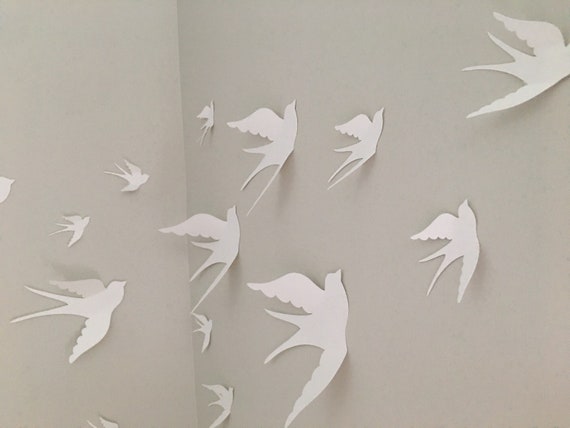 White 3d Paper Wall Birds, 3d Wall Art, Nursery Wall Art, Whimsical Nursery Decor, Wedding Bird Decor, DIY Bird Mobile, Gift Packaging Il_570xn