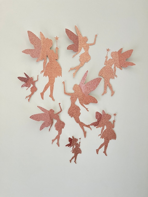 8 Gold Glitter Fairy Wall Art, 3d Fairy Wall Decal, Whimsical Room