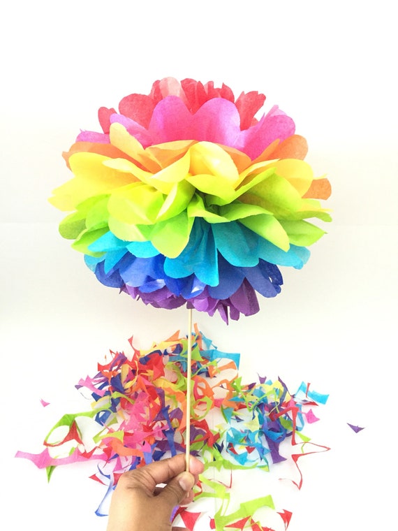 Rainbow tissue paper pom pom, table centerpieces, rainbow pom poms