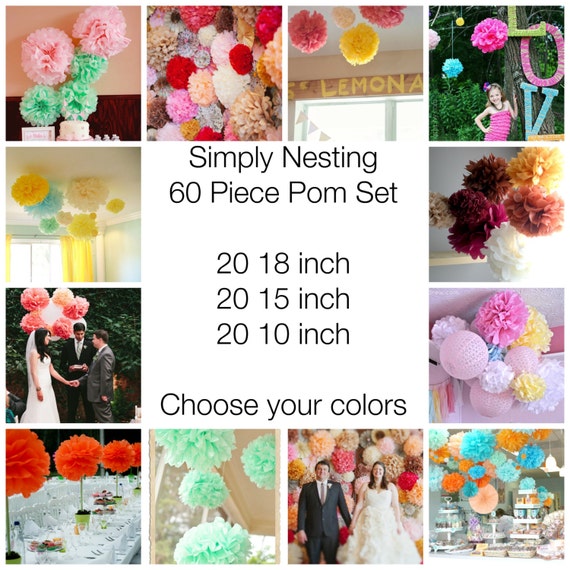 60 Tissue Paper Pom Poms Wedding Decor Nursery Birthday Etsy