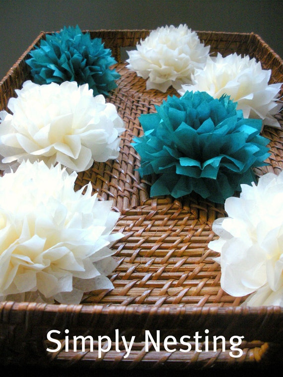 Wedding napkin rings, paper pom poms...50 napkin rings...satin tie Il_570xn