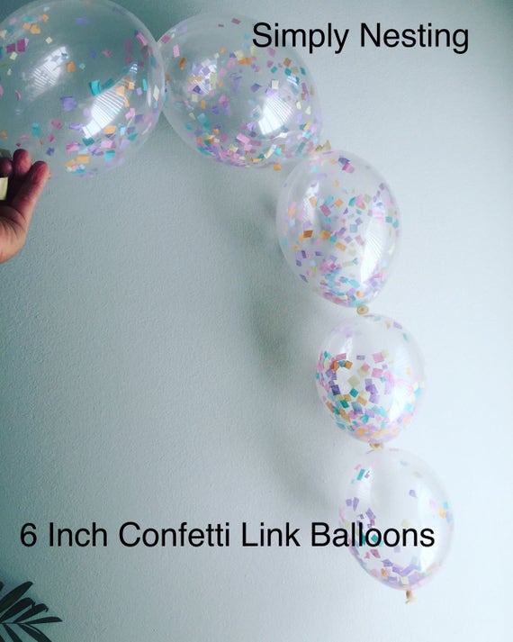 Confetti Link Balloons, Linkable Confetti, Clear Confetti Balloons, 6
