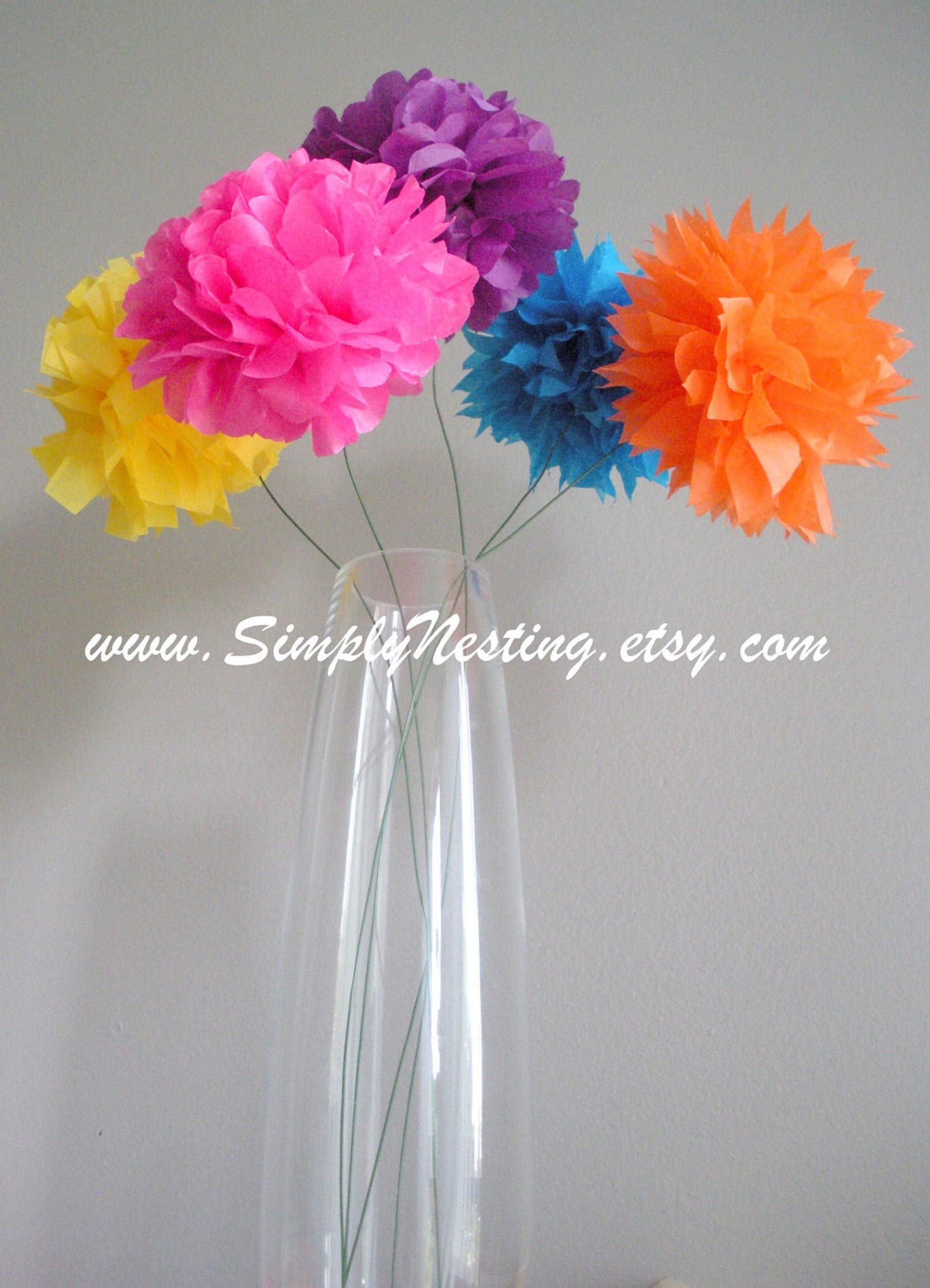 Paper Pom Poms...pom Flowers...long Stemmed...pick Your Etsy