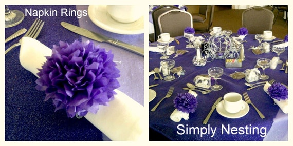 Wedding napkin rings paper pom poms...200 napkin rings...satin tie Il_570xn