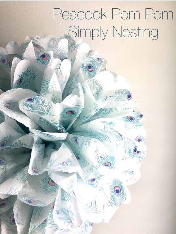 Peacock Tissue Paper Pom Pom - Peacock Party - Party Decorations - Bridal Shower - Peacock Theme, Nursery Decorations, Wedding Poms Il_570xn