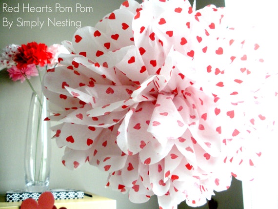 Valentines Day Decor, Tissue Paper Pom Pom, Red Heart Pom Pom, Valentines Day Decorations, Tissue Paper Flowers, Valentines Day Photo Shoot Il_570xn